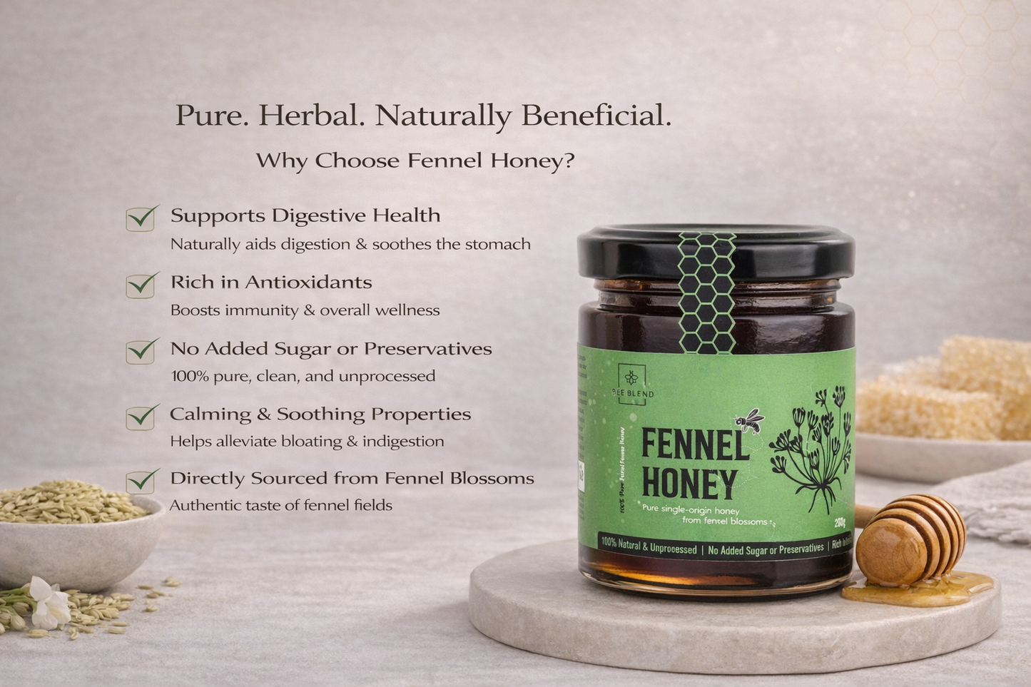 Fennel Raw Honey | Mediterranean Herbal Gold