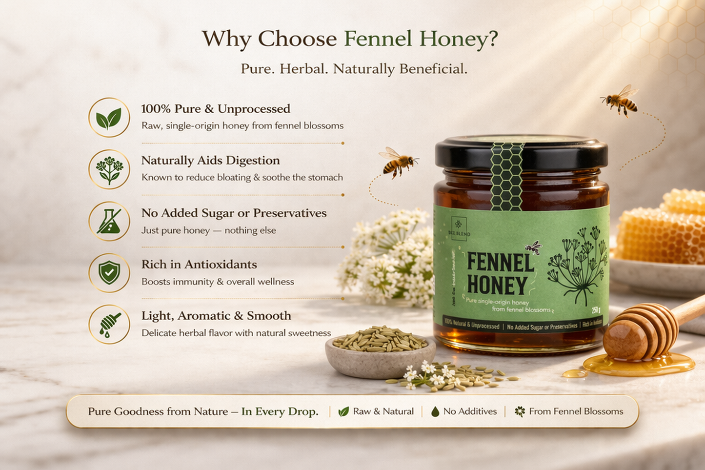 Fennel Raw Honey | Mediterranean Herbal Gold
