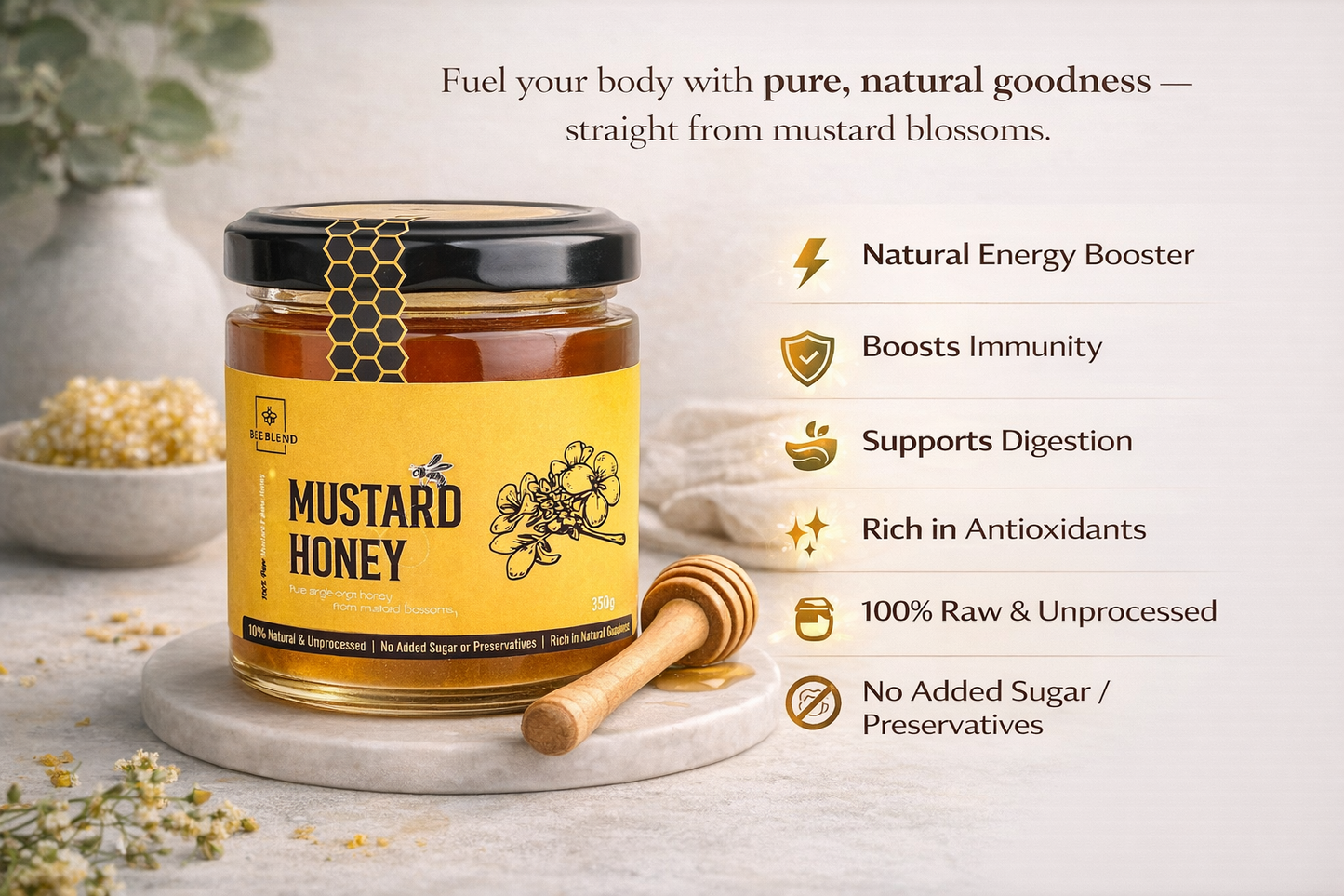 Yellow Mustard Flower Honey | Bold & Bright