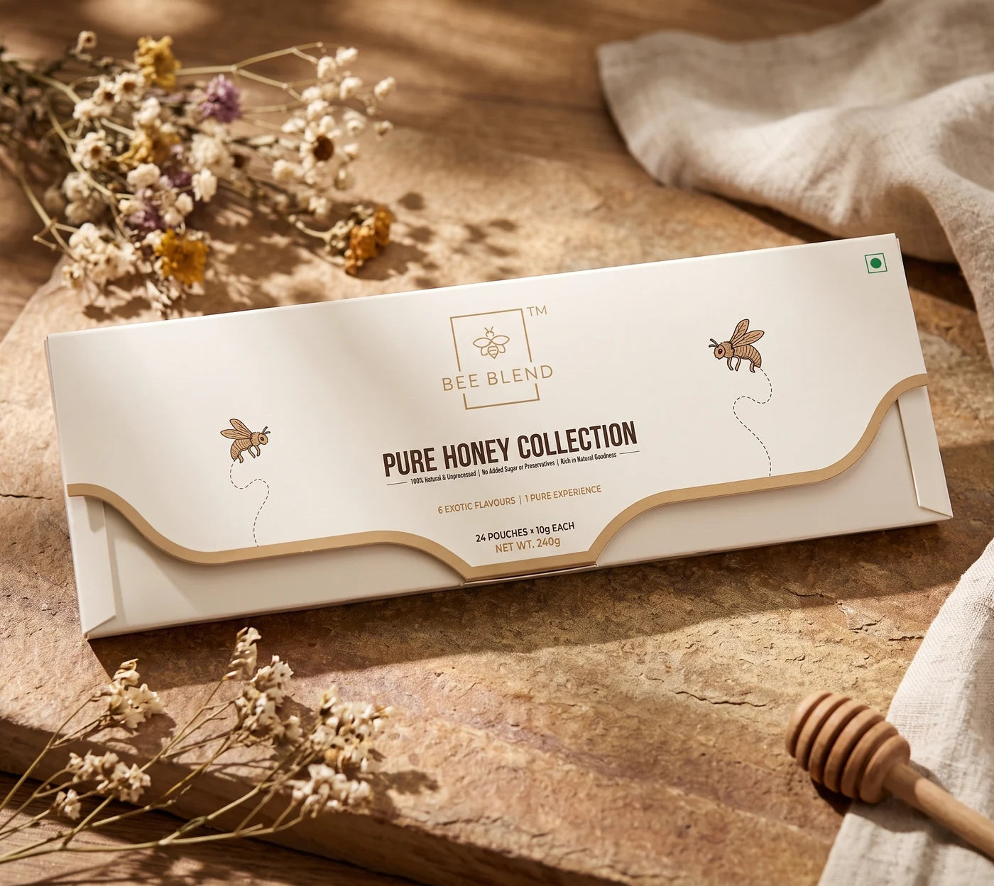 Pure Honey Collection – Honey Gift Box, 24 × 10g Sachets gift box: six raw honeys, 24 pouches